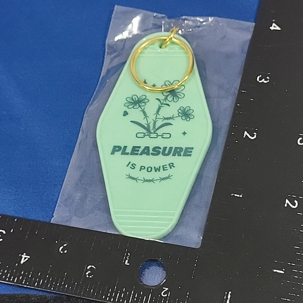 Pleasure Is Power Retro Motel Key Tag‎ Keychain Light Blue Advertising Sealed